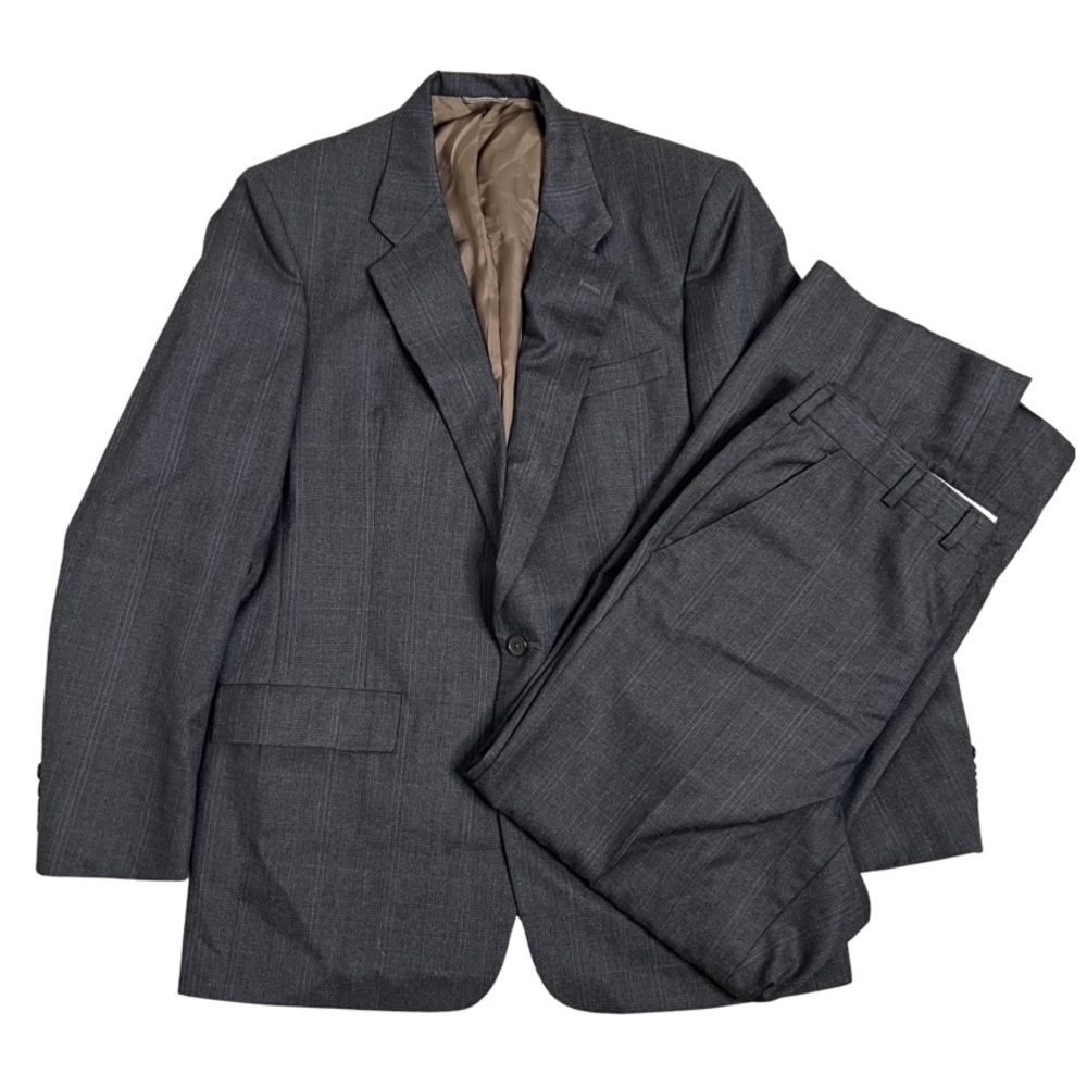 Vintage Christian Dior Gray Plaid Blazer Pant Suit Set of 2 Size 43L